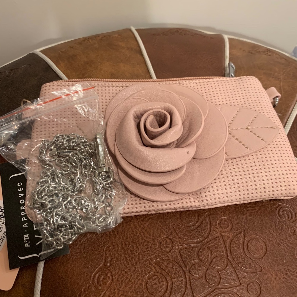 Mellow World Vegan Pink Rose Wristlet with Optional Chain